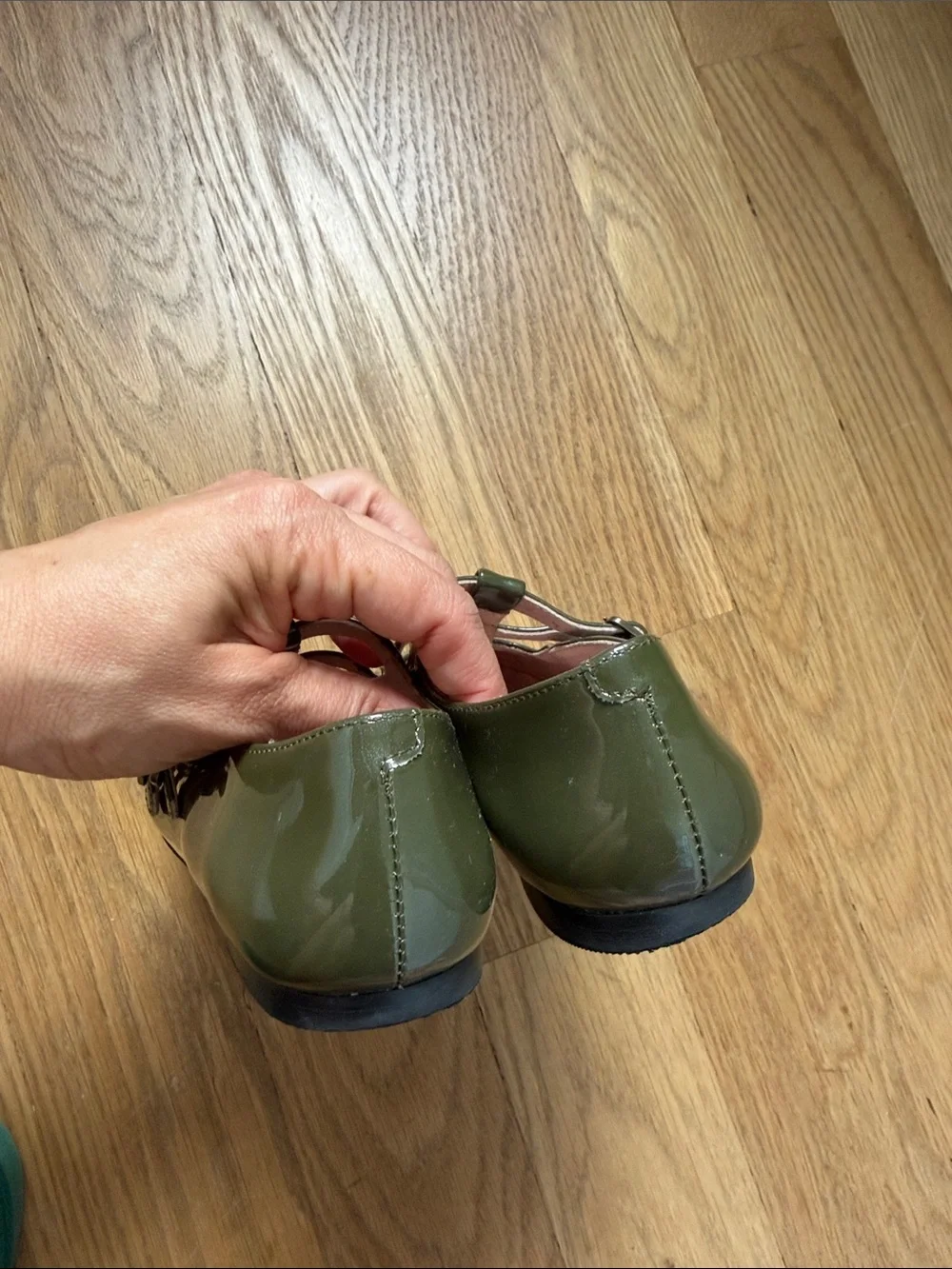 Jacadi Olive Green Patent Mary Jane Flats